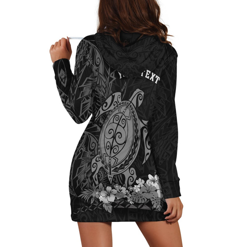 (Custom Personalised) Hawaii Polynesian Hoodie Dress Gray Sea Turtles Hawaiian