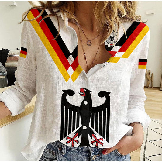 (Custom Text and Number) Germany Football Deutschland 2022 Style Women Casual Shirt