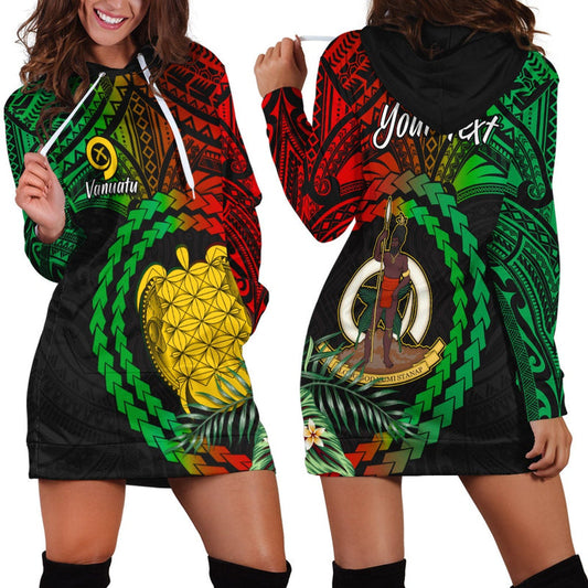(Custom Personalised) Vanuatu Heart Polynesian Hoodie Dress Turtle Sand Drawings
