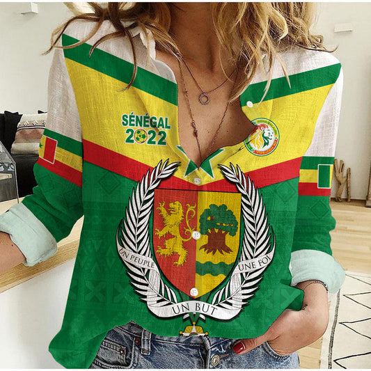 (Custom Text and Number) Senegal 2022 Sporty Lions of Teranga Proud Football Women Casual Shirt