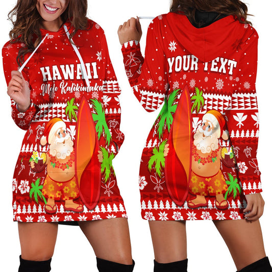 (Custom Personalised) Mele Kalikimaka Hoodie Dress Santa Claus Hawaii Christmas