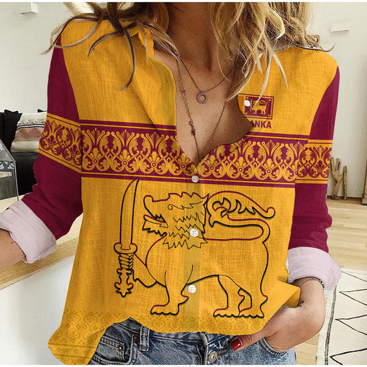 (Custom Text and Number) Sri Lanka Traditional Pattern and Lion Flag Women Casual Shirt