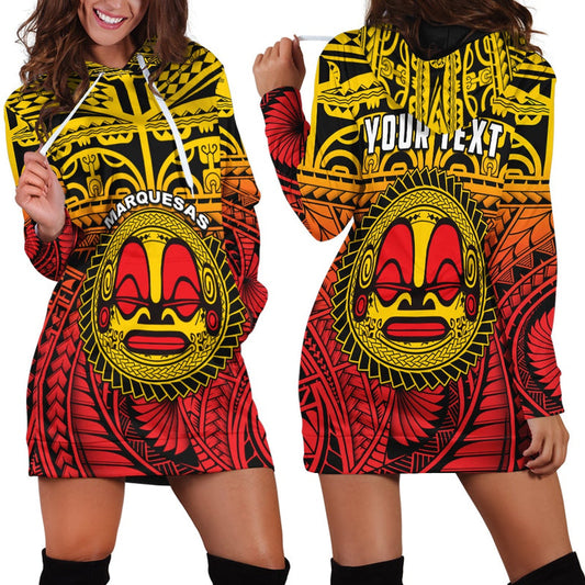 (Custom Personalised) Marquesas Islands Hoodie Dress Mata Tiki Polynesian Pattern