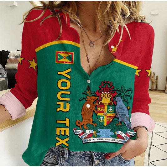 (Custom Personalised) Grenada Coat of Arms and Map Impressive Women Casual Shirt