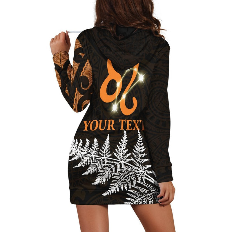 (Custom Personalised) Leo Zodiac Style Maori Hoodie Dress Orange Lion