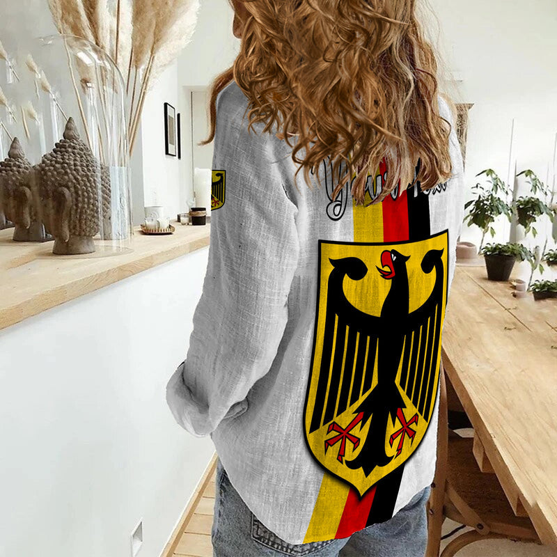 (Custom Personalised) Germany Grunge Deutschland Map and Coat Of Arms Women Casual Shirt