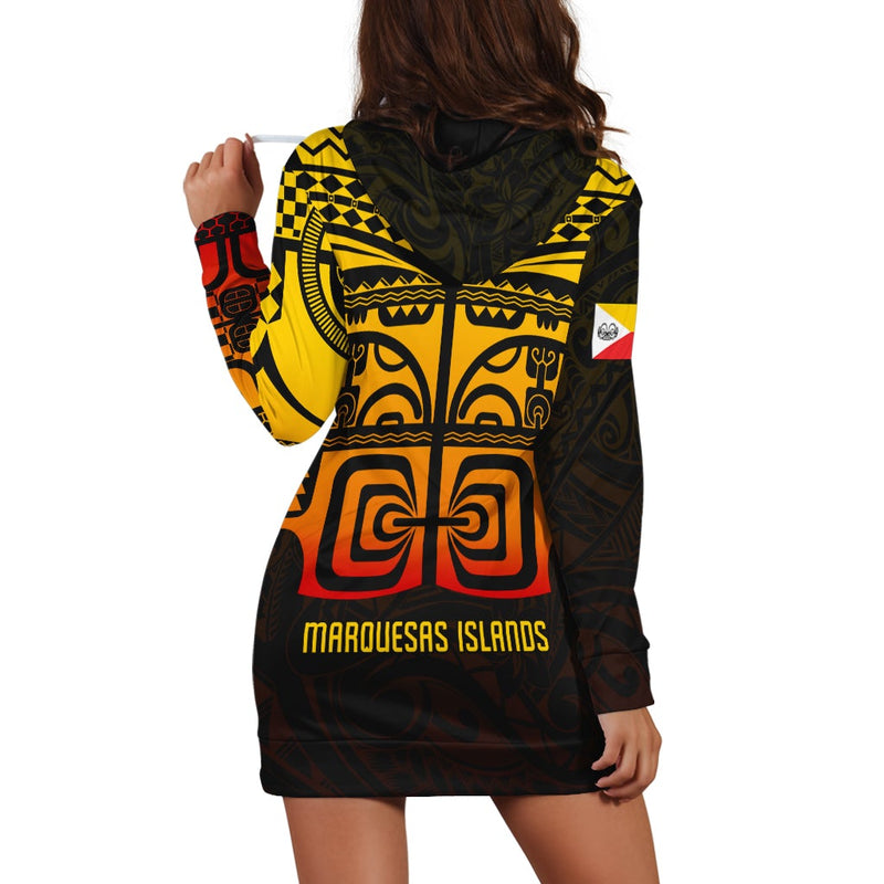 (Custom Personalised) Marquesas Islands Tiki Hoodie Dress Gradient Marquesan Tattoo