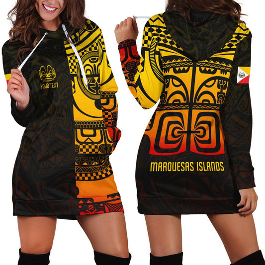 (Custom Personalised) Marquesas Islands Tiki Hoodie Dress Gradient Marquesan Tattoo