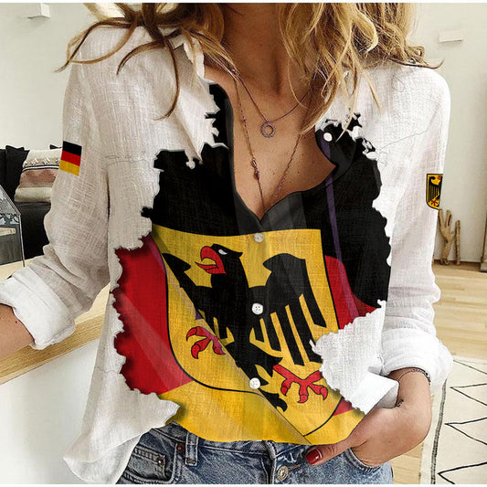 (Custom Personalised) Germany Grunge Deutschland Map and Coat Of Arms Women Casual Shirt