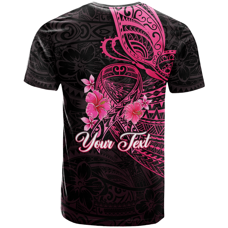 Custom Breast Cancer Pink Ribbon Butterfly Polynesian Black Version T Shirt