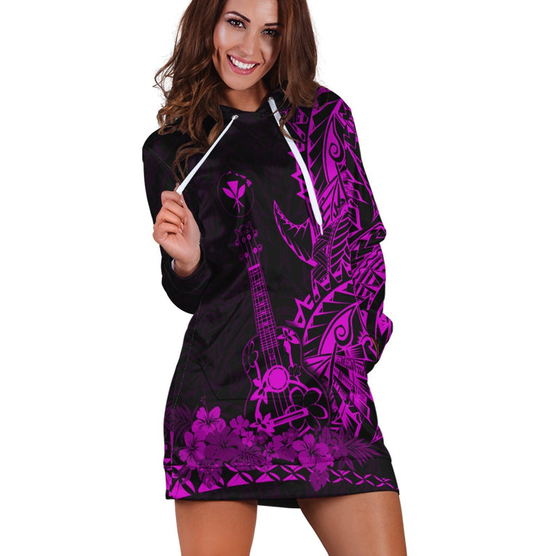 (Custom Personalised) Hawaii Polynesian Hoodie Dress Ukulele Purple