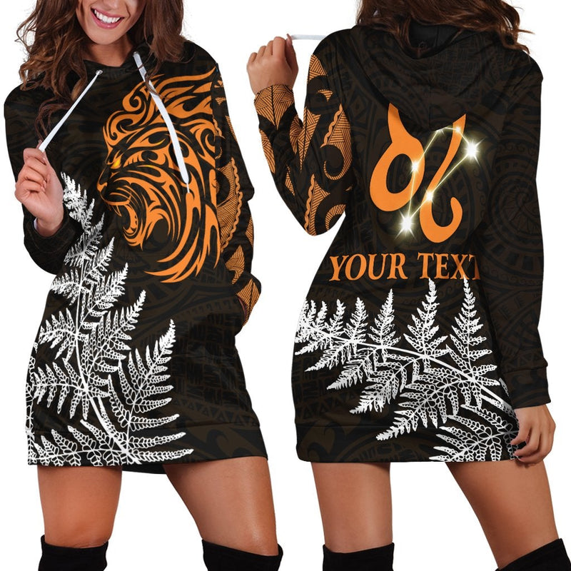 (Custom Personalised) Leo Zodiac Style Maori Hoodie Dress Orange Lion