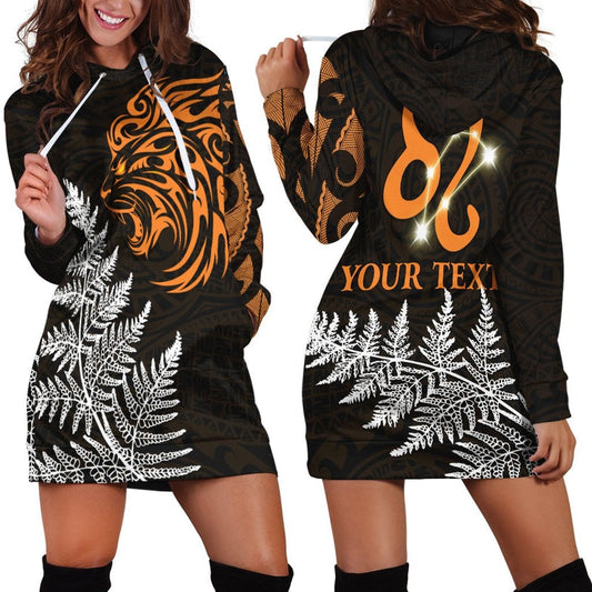 (Custom Personalised) Leo Zodiac Style Maori Hoodie Dress Orange Lion