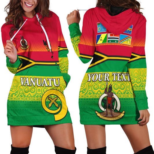 (Custom Personalised) Vanuatu Color Hoodie Dress Six Provinces and Map