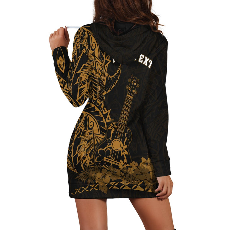 (Custom Personalised) Hawaii Polynesian Hoodie Dress Ukulele Gold
