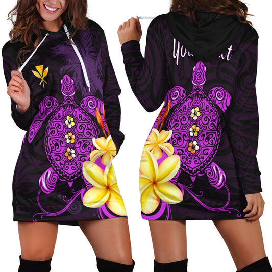 (Custom Personalised) Hawaii Turtle Hoodie Dress Hawaiian Flowers Version Purple Elegant