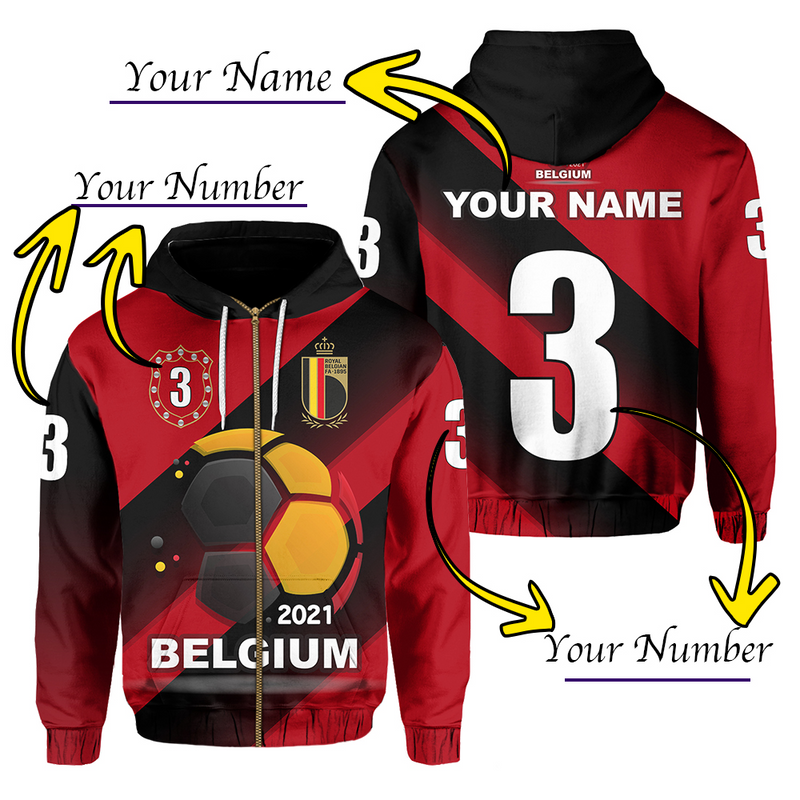 Custom Belgium Zip Up Football 2021 Hoodie