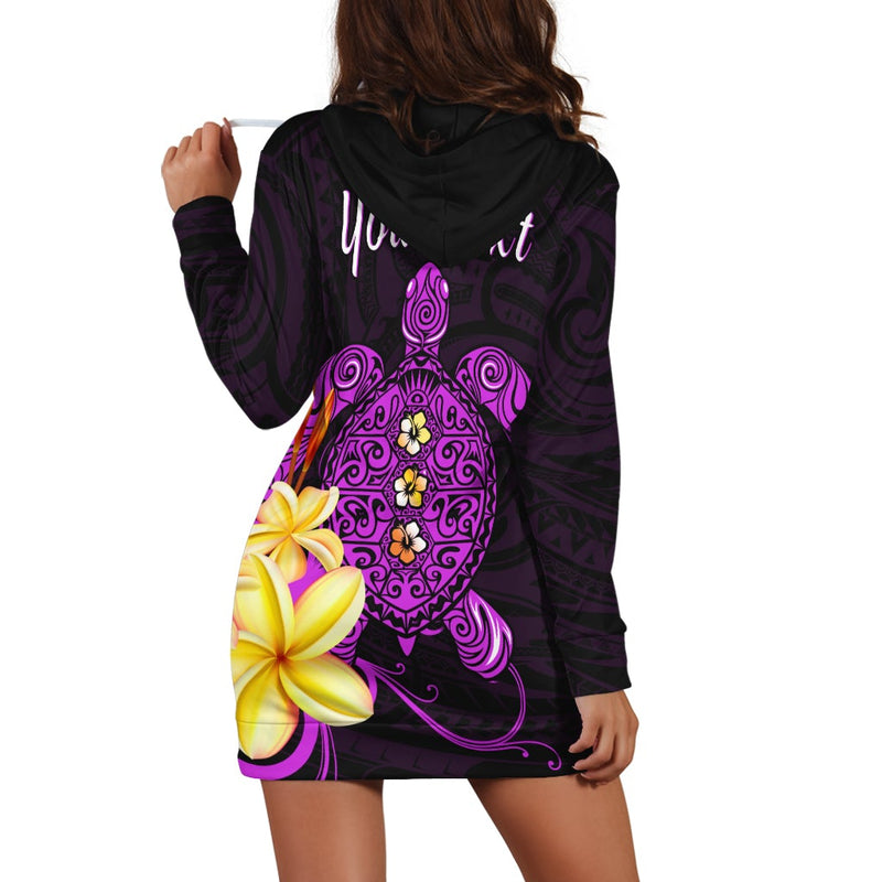 (Custom Personalised) Hawaii Turtle Hoodie Dress Hawaiian Flowers Version Purple Elegant