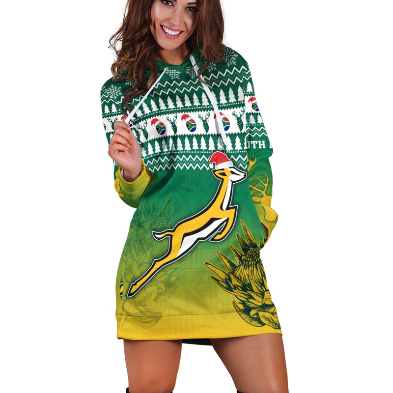 (Custom Personalised) South Africa Rugby Christmas Hoodie Dress Proud Springboks