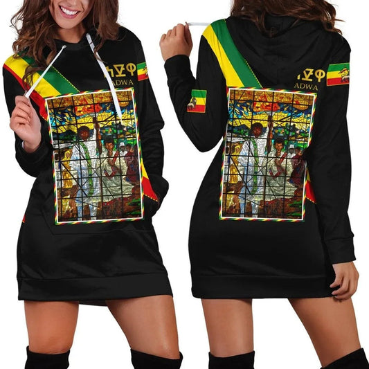 Adwa Victory Ethiopian Hoodie Dress Black
