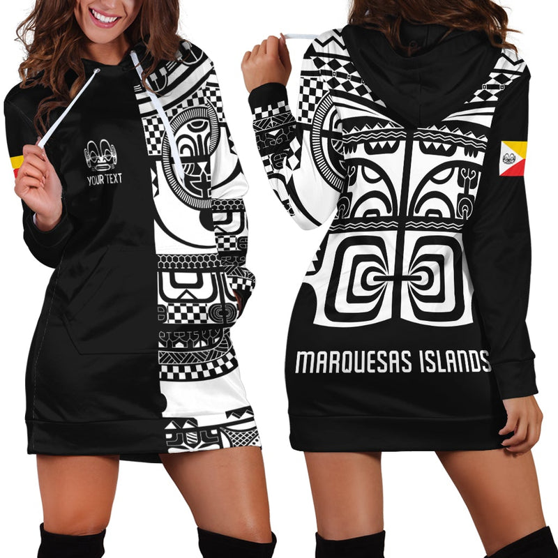 (Custom Personalised) Marquesas Islands Tiki Hoodie Dress Marquesan Tattoo