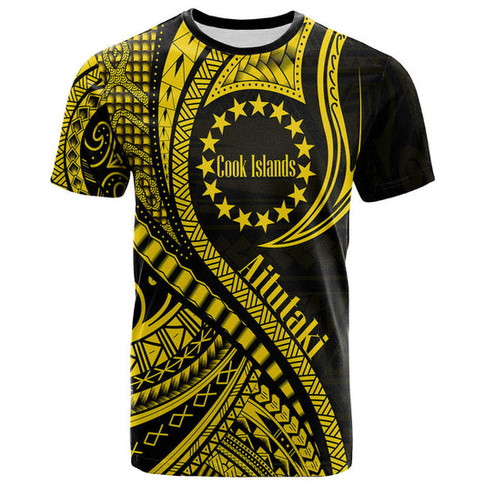 Aitutaki Cook Islands Gold Polynesian Wave Style T Shirt