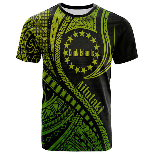 Aitutaki Cook Islands Green Polynesian Wave Style T Shirt