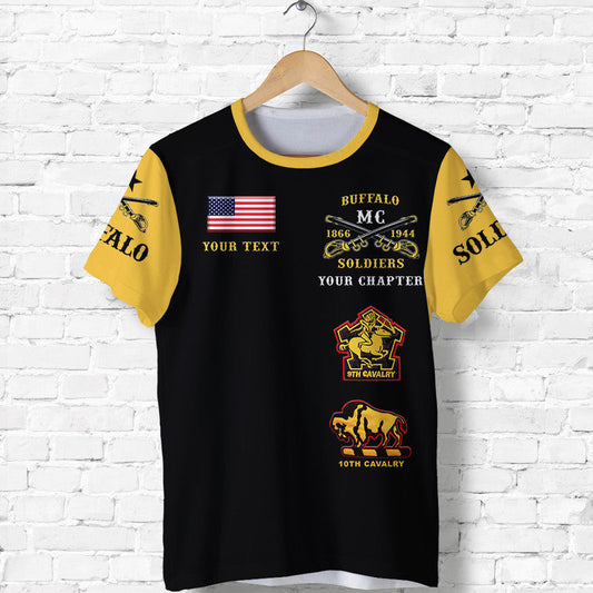 Custom Buffalo Soldiers Motorcycle Club BSMC Original Style Black Gold T Shirt