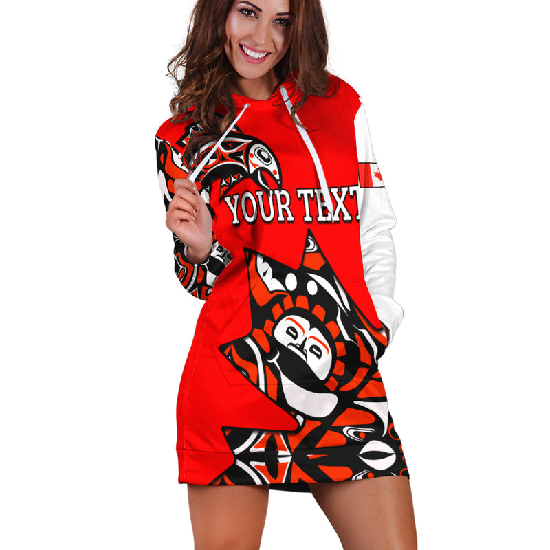 (Custom Personalised) Canada Haida Hoodie Dress Maple Leaf Canadian