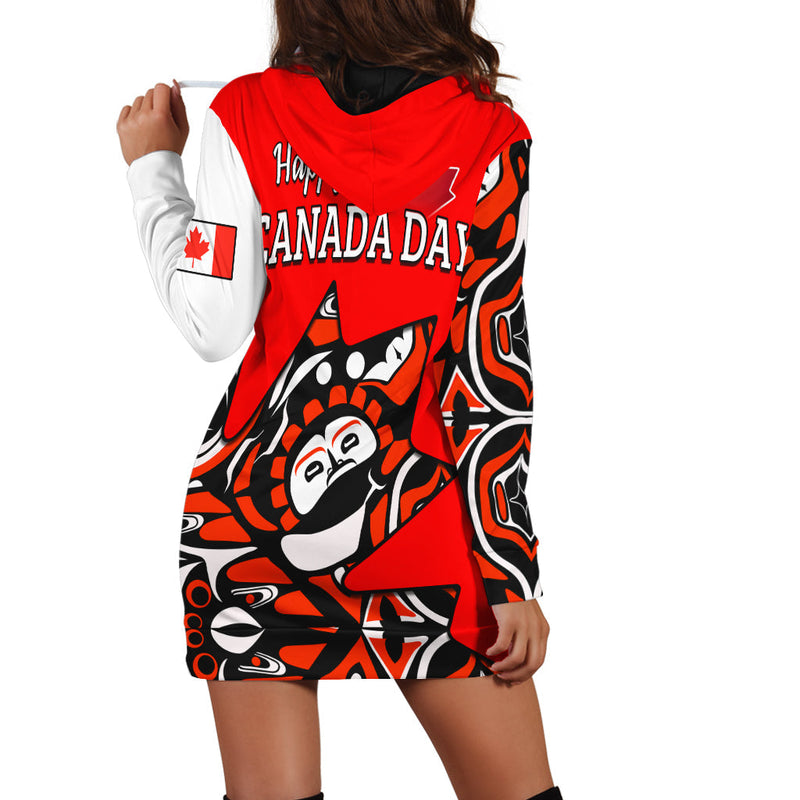 (Custom Personalised) Canada Haida Hoodie Dress Maple Leaf Canadian