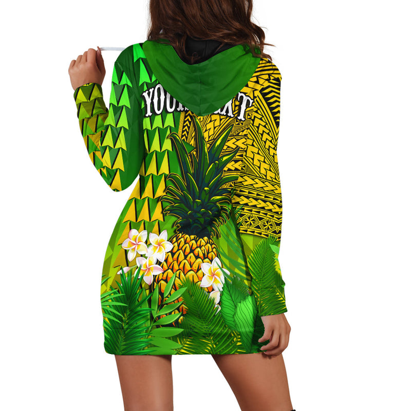 (Custom Personalised) Hawaii Pineapple Hoodie Dress Plumeria Frangipani Mix Tribal Pattern