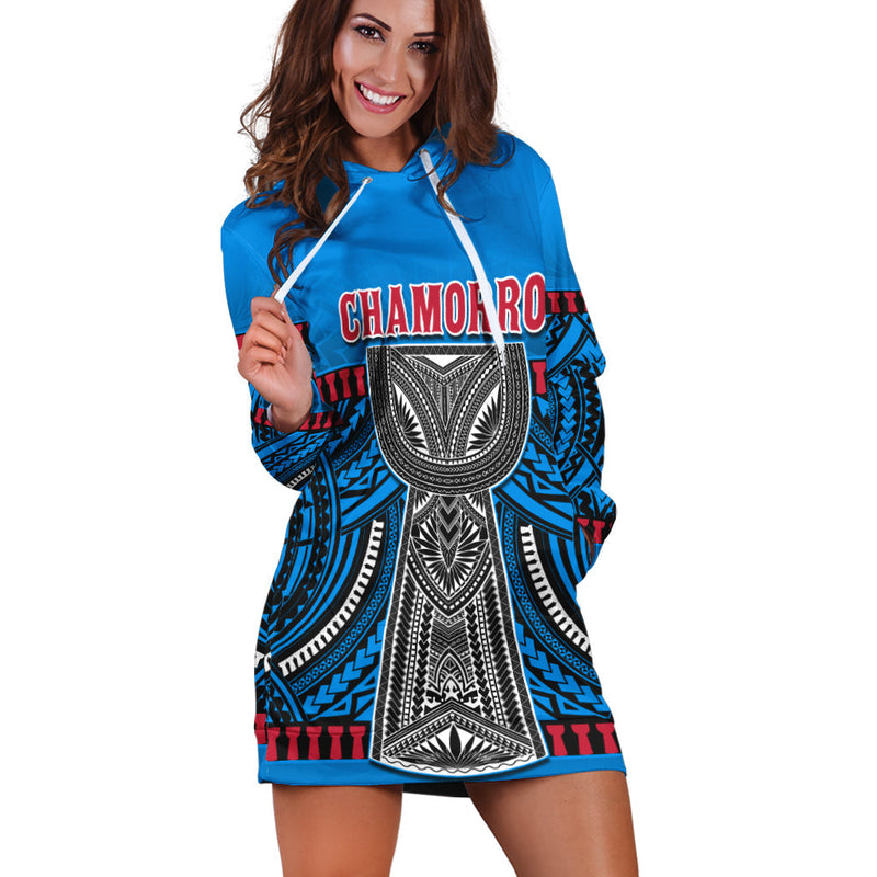 (Custom Personalised) Guam Chamorro Hoodie Dress Latte Stone Blue Polynesian Haligi
