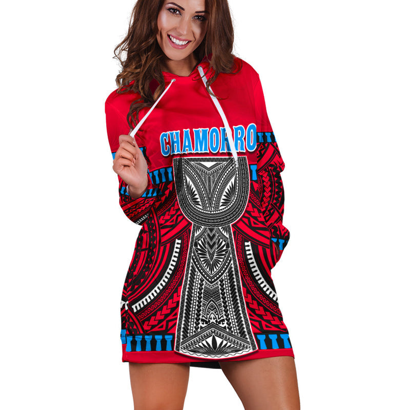 (Custom Personalised) Guam Chamorro Hoodie Dress Latte Stone Red Polynesian Haligi