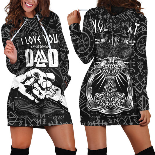 (Custom Personalised) Viking Dad Hoodie Dress Happy Fathers Day Style Runes and Mjolnir