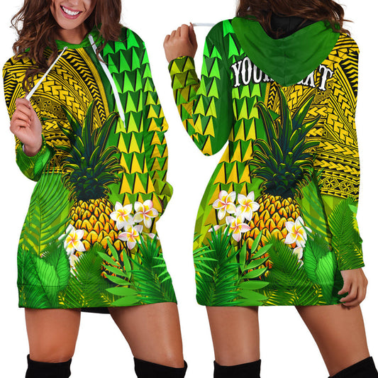 (Custom Personalised) Hawaii Pineapple Hoodie Dress Plumeria Frangipani Mix Tribal Pattern