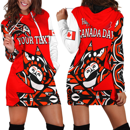 (Custom Personalised) Canada Haida Hoodie Dress Maple Leaf Canadian