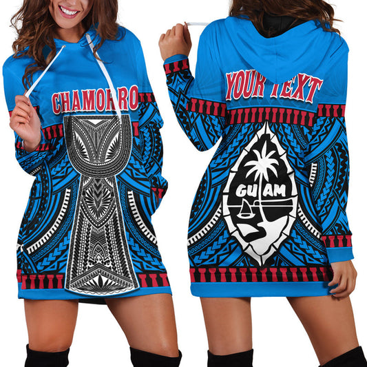 (Custom Personalised) Guam Chamorro Hoodie Dress Latte Stone Blue Polynesian Haligi
