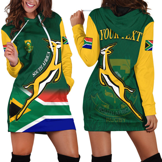 (Custom Personalised) South Africa Rugby Hoodie Dress Springboks Champion Bokke African Pattern Go Bokke