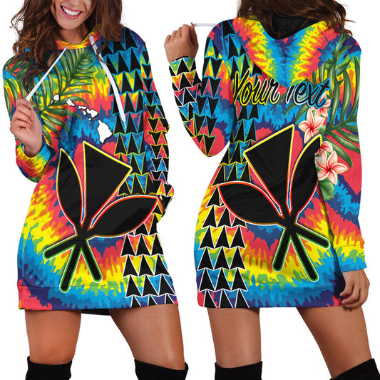 (Custom Personalised) Hawaii Rainbow Tie Dye Hoodie Dress Flowers Polynesian Hawaiian Tribal