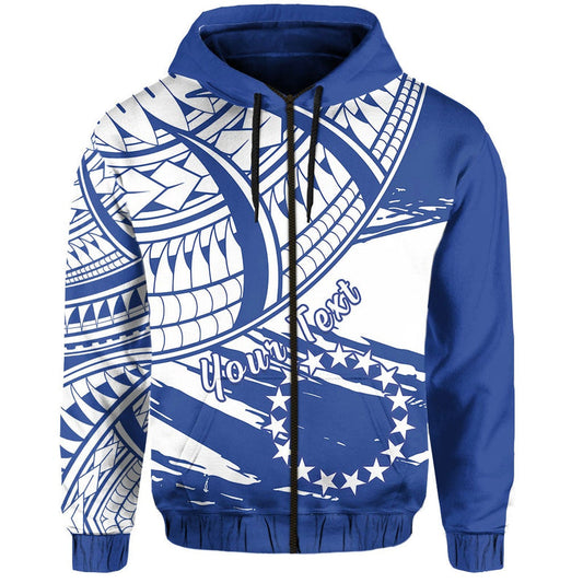 Custom Cook Islands Zip Flag Style Blue With Claw Pattern Hoodie
