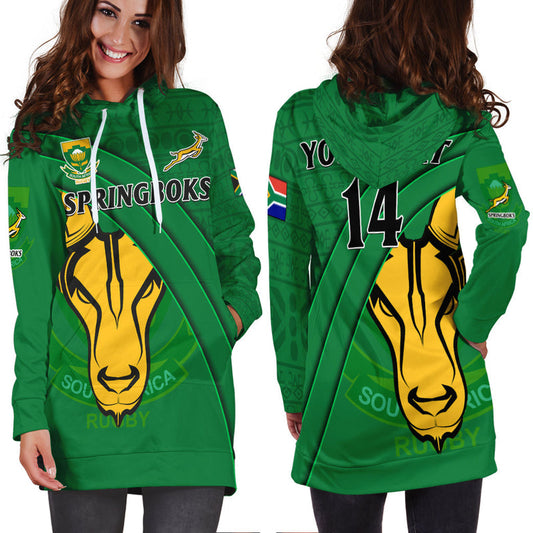 (Custom Text And Number) South Africa Rugby Hoodie Dress Bokke Springbok With African Pattern Stronger Together