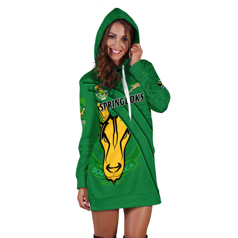 (Custom Text And Number) South Africa Rugby Hoodie Dress Bokke Springbok With African Pattern Stronger Together