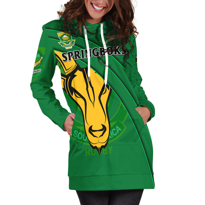 (Custom Text And Number) South Africa Rugby Hoodie Dress Bokke Springbok With African Pattern Stronger Together