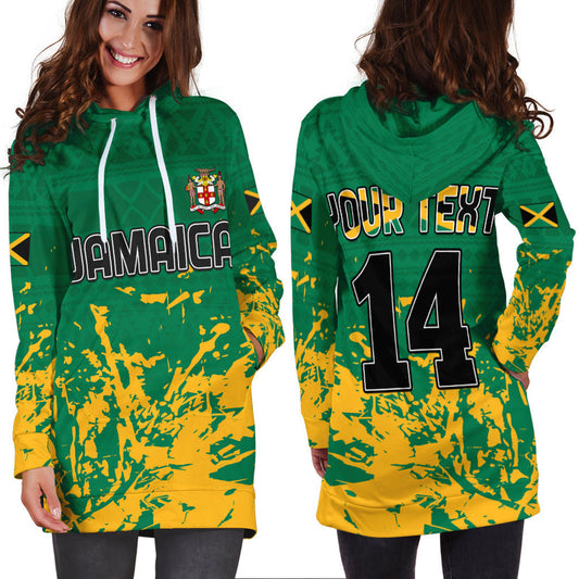 (Custom Text and Number) Jamaica Athletics Hoodie Dress Jamaican Flag With African Pattern Sporty Style