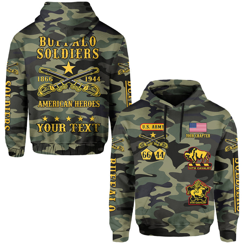 (Custom Text and Chapter) Buffalo Soldiers Camouflage American Heroes BSMC Hoodie