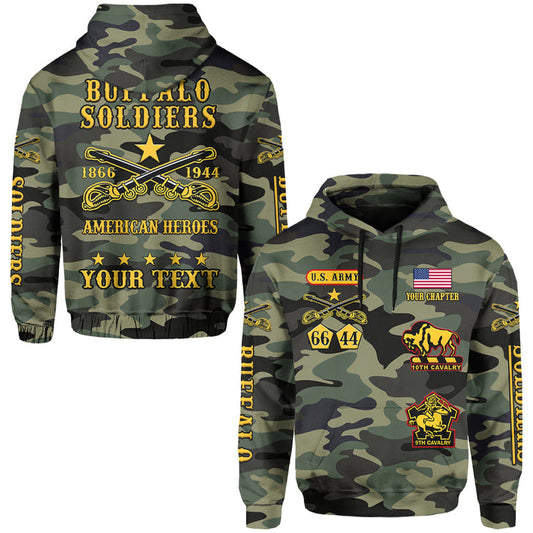 (Custom Text and Chapter) Buffalo Soldiers Camouflage American Heroes BSMC Hoodie