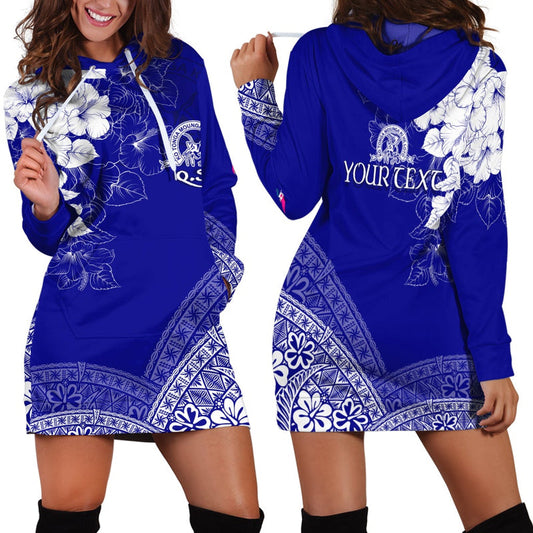 (Custom Personalize) Tonga Kolisi Kuini Salote Hoodie Dress QSC Floral Tapa