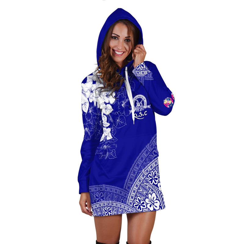 (Custom Personalize) Tonga Kolisi Kuini Salote Hoodie Dress QSC Floral Tapa
