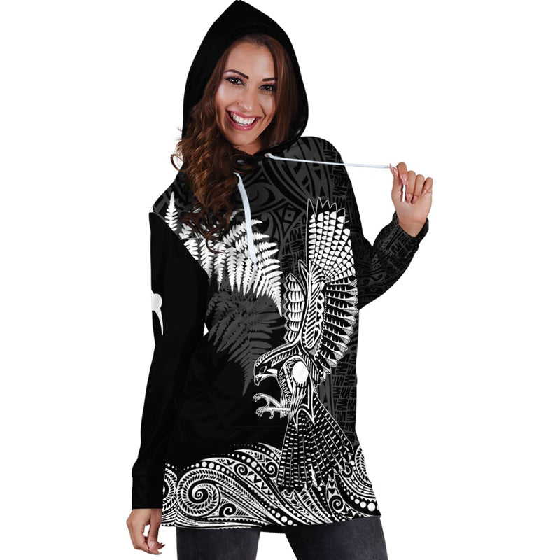 (Custom Personalized) Aotearoa Silver Fern Hoodie Dress Flying Krearea