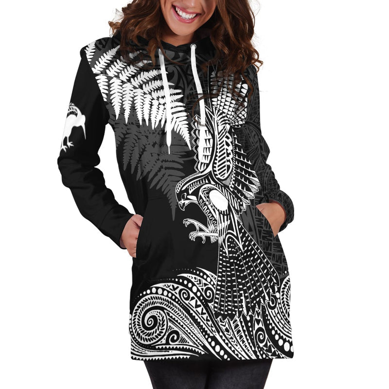 (Custom Personalized) Aotearoa Silver Fern Hoodie Dress Flying Krearea